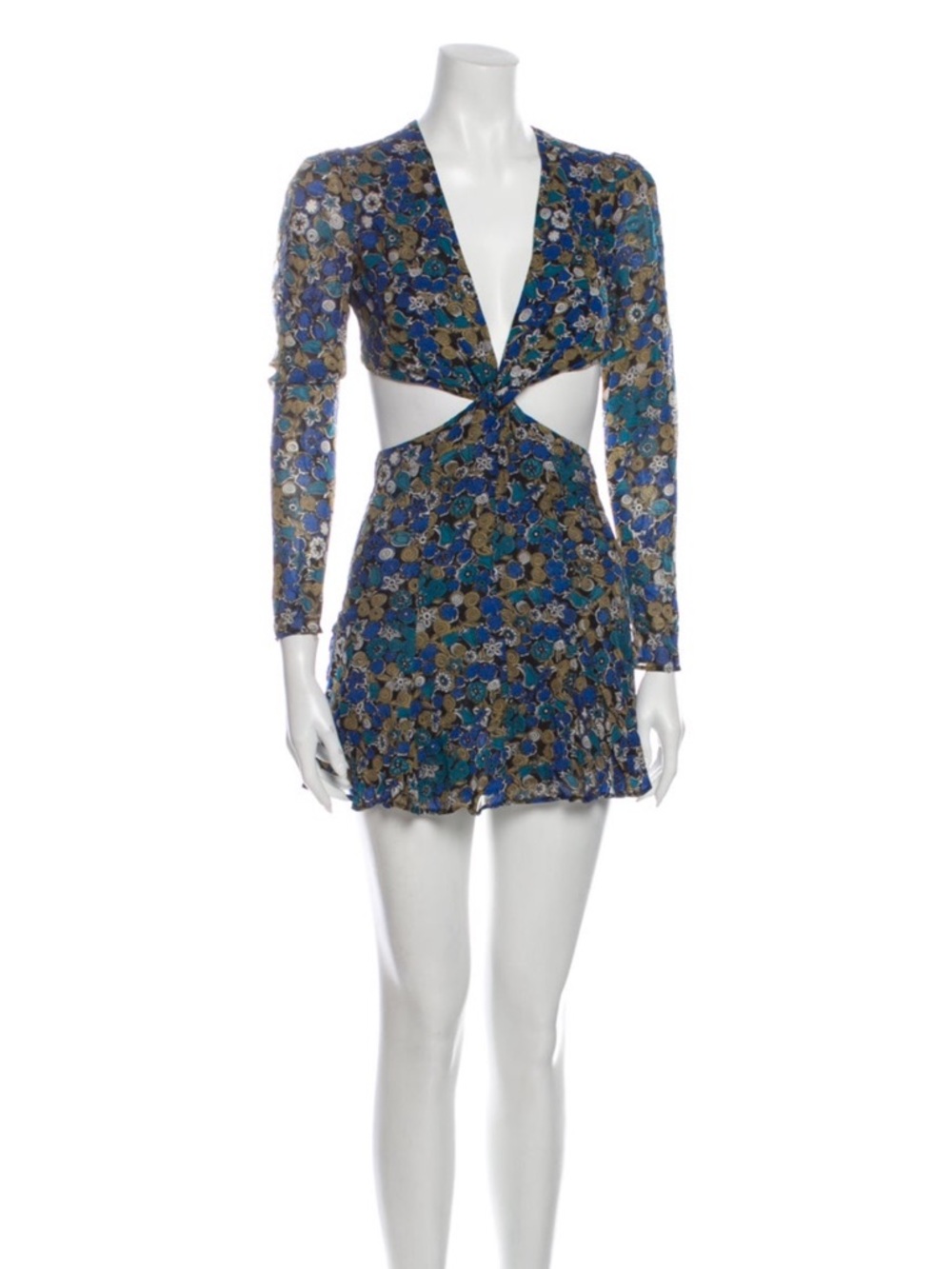 Blue Floral Cutout Mini Dress
